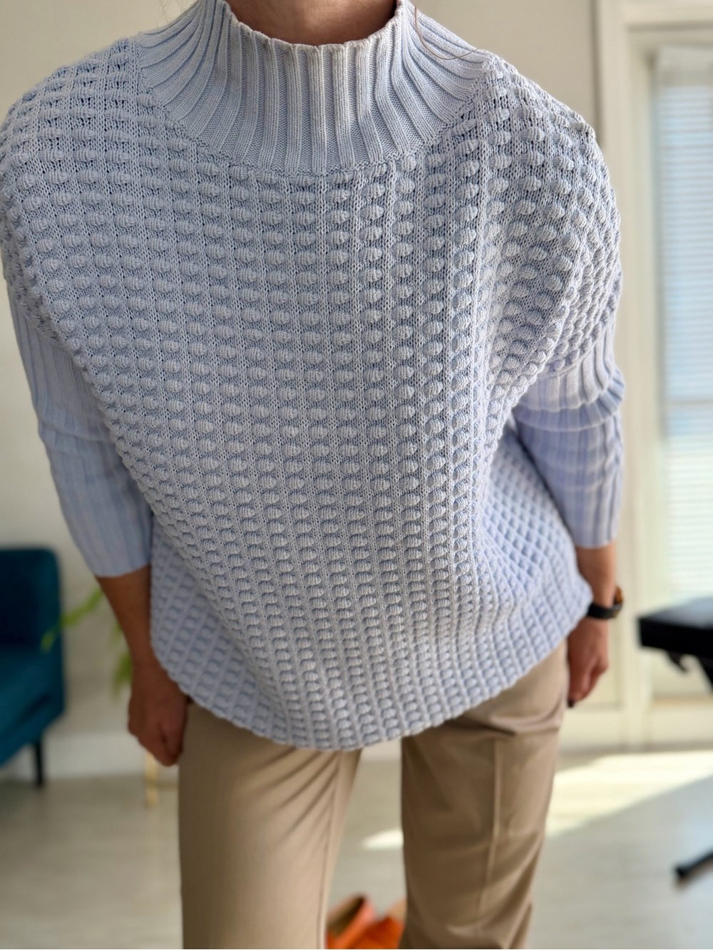 French Connection Blue Textured 100% Cotton Sweater – Size S – Like New